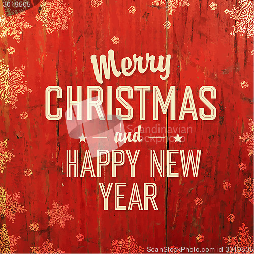 Image of Retro Styled Christmas Card Design On Red Texture. Vector.