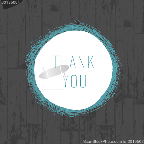 Image of Thank you vintage greeting card with wooden background. Vector