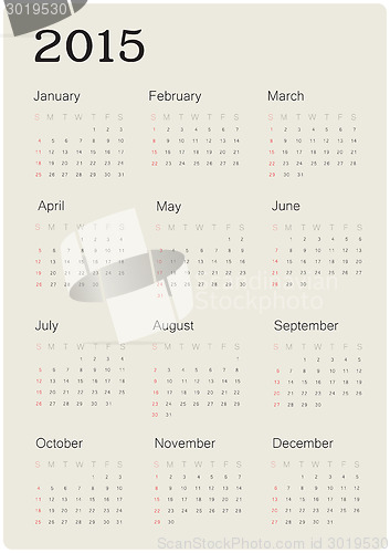 Image of Calendar 2015 with simple design, vector