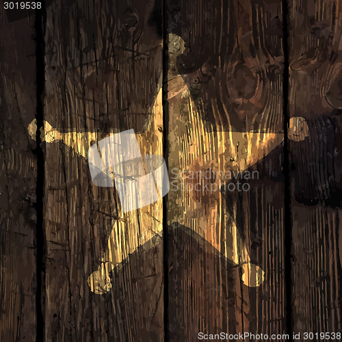 Image of Grunge sheriff star on wooden texture.