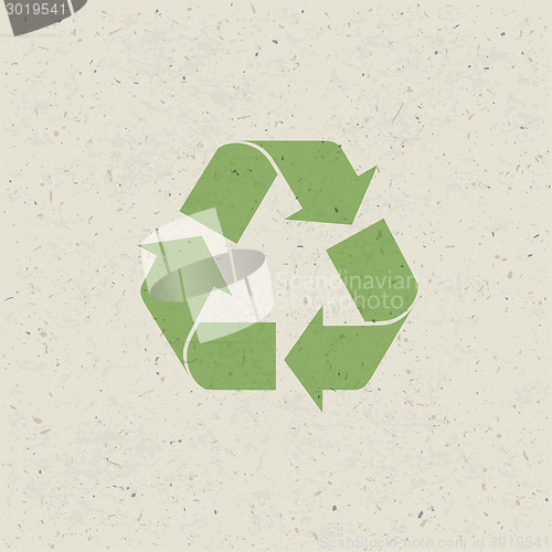 Image of Recycled symbol on paper texture. Design set, Vector