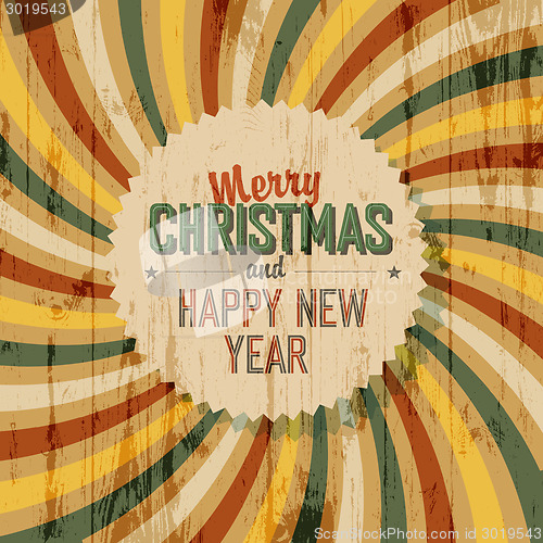 Image of Merry Christmas greeting with colorful rays background, vector.