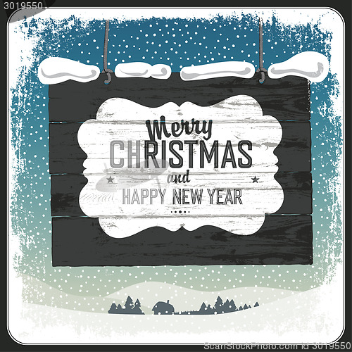 Image of Merry Christmas Greeting Retro Card. Vector