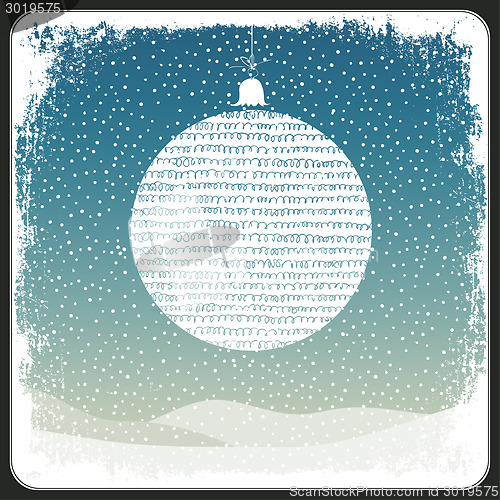 Image of Merry Christmas Ball Greeting Retro Card. Vector