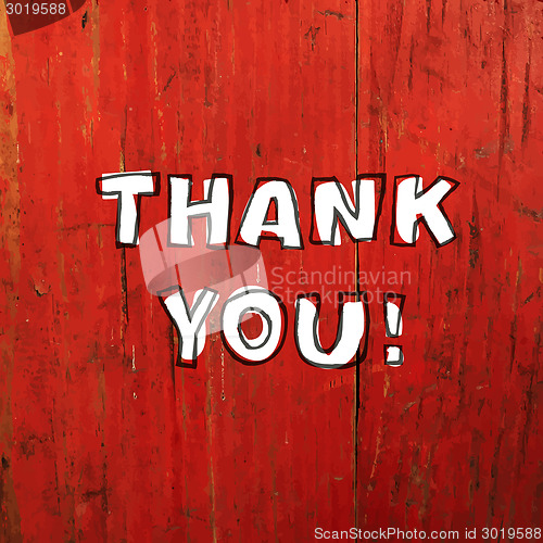 Image of Thank You Card Design On Red Planks Texture. Vector