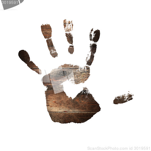 Image of Handprint with old planks texture, isolated.