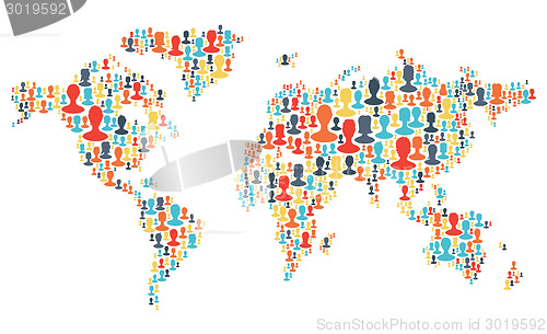 Image of Group of colorful people silhouettes making a earth planet shape
