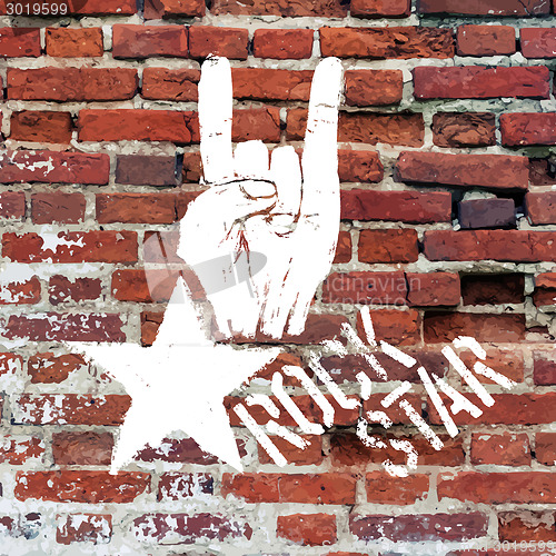 Image of Rockstar symbol with sign of the horns gesture. Vector template 