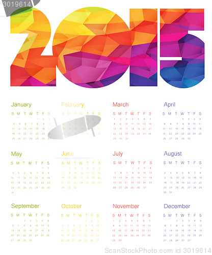 Image of Colorful Calendar 2015 Design. Vector.