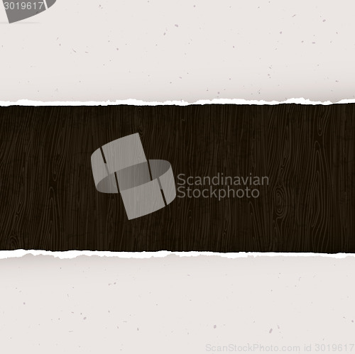 Image of Torn paper on wooden background. Vector