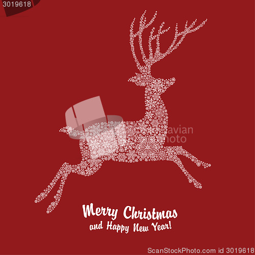 Image of Christmas deer silhouette on red background. Vector