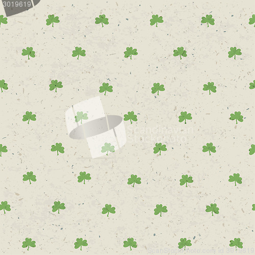 Image of Clover leaf seamless pattern on paper texture. Vector, EPS10