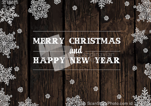 Image of Merry Christmas Greeting On Wooden Planks Texture. Vector
