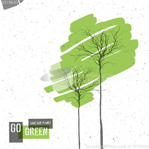 Image of Go Green Concept Poster With Trees. Vector