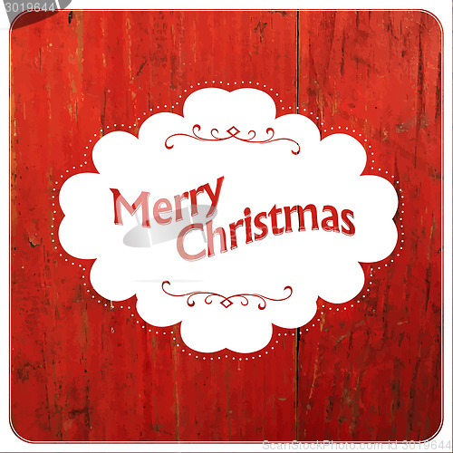 Image of Merry Christmas VIntage Design On Red Planks. Vector