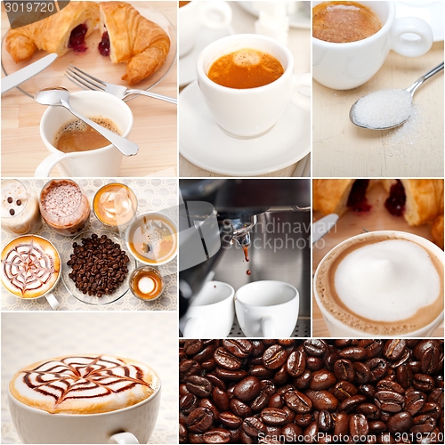 Image of selection of different coffee type on collage composition 