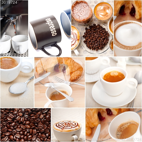 Image of selection of different coffee type on collage composition 