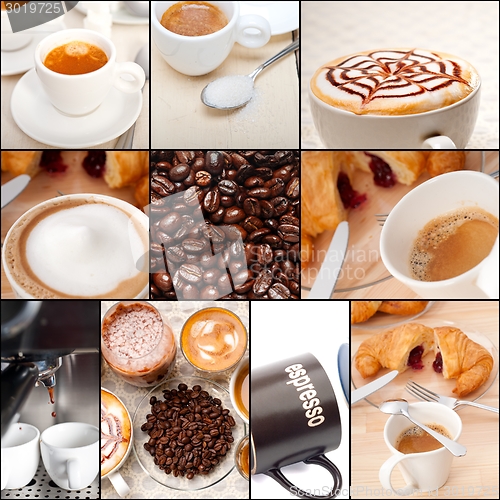 Image of selection of different coffee type on collage composition 