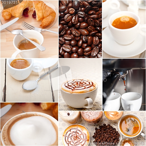 Image of selection of different coffee type on collage composition 