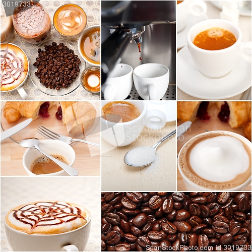 Image of selection of different coffee type on collage composition 