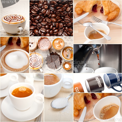 Image of selection of different coffee type on collage composition 