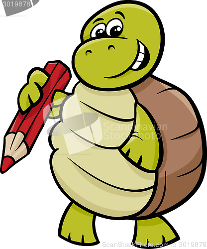 Image of turtle with pencil cartoon illustration