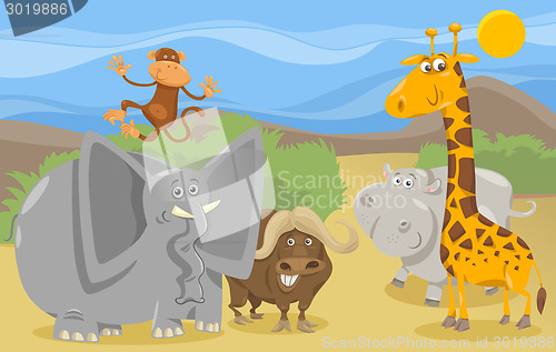 Image of safari animals group cartoon illustration