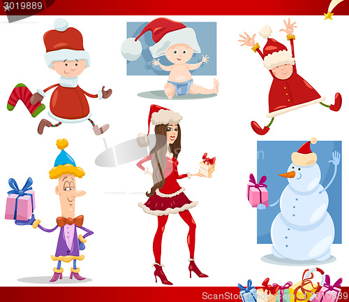 Image of santa claus and christmas cartoon set