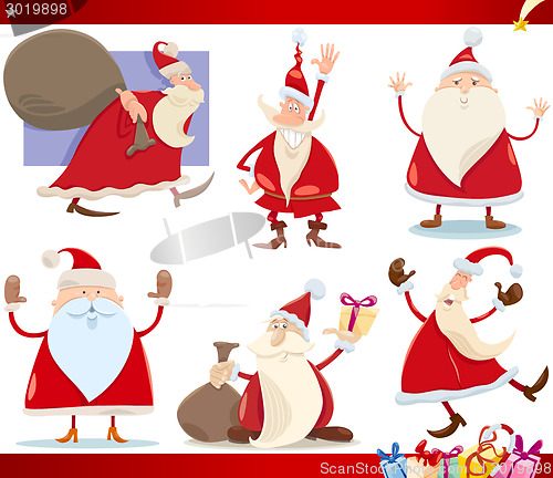 Image of santa claus and christmas cartoon set