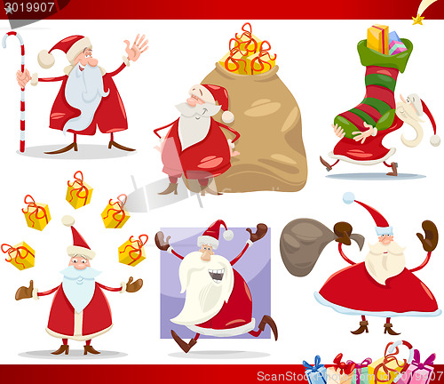 Image of santa claus and christmas cartoon set
