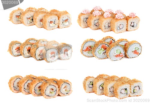 Image of Set of roasted sushi rolls