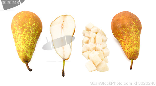 Image of Conference pears - whole, halved and diced