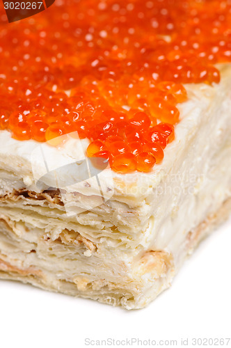 Image of layered red caviar pie
