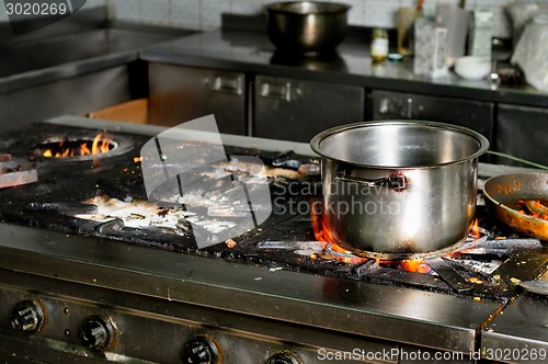 Image of real dirty restaurant kitchen