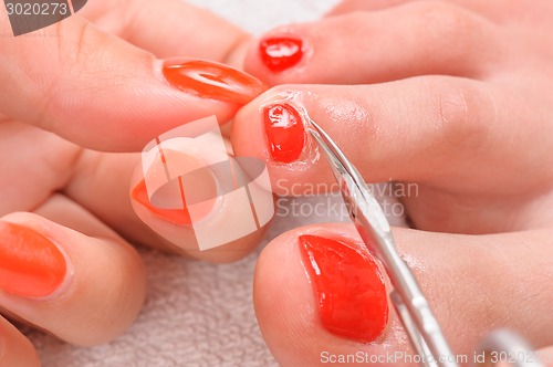 Image of pedicure process macro closeup