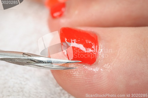 Image of pedicure process macro closeup