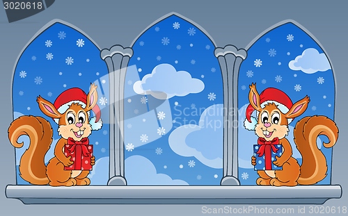 Image of Castle window with Christmas theme