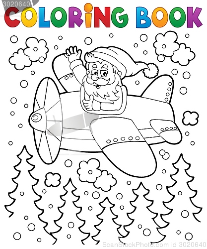 Image of Coloring book Santa Claus in plane