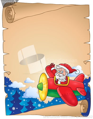 Image of Parchment with Santa Claus in plane