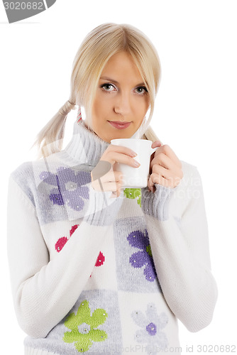 Image of Attractive girl with cup of coffee