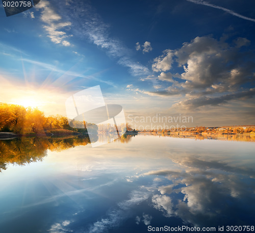 Image of Blue sky over river