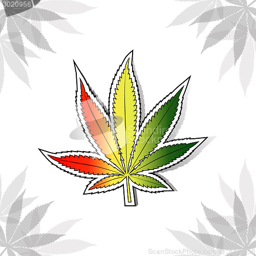 Image of Cannabis leaf with rastafarian flag colors