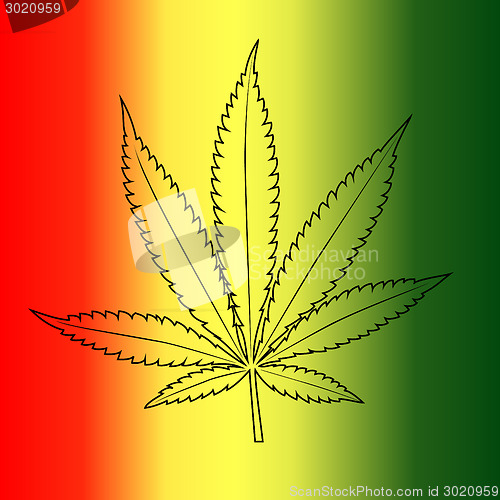 Image of Vector cannabis leaf on rastafarian flag background.