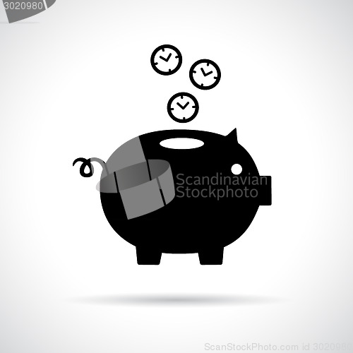 Image of Piggy bank icon with clocks falling in.