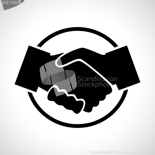 Image of Handshake. Black flat icon in a circle. 