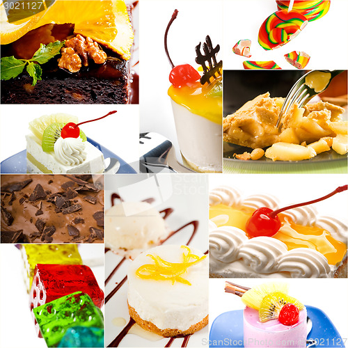 Image of dessert cake and sweets collection collage