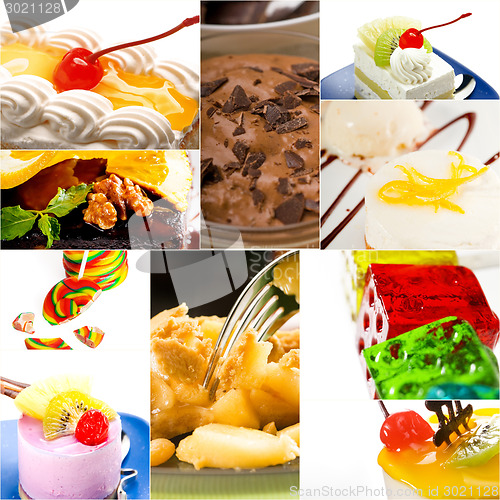 Image of dessert cake and sweets collection collage