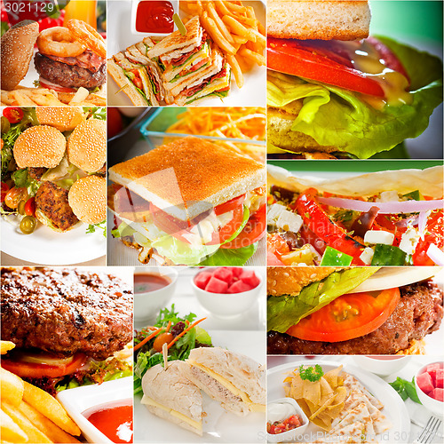 Image of burgers and sandwiches collection on a collage