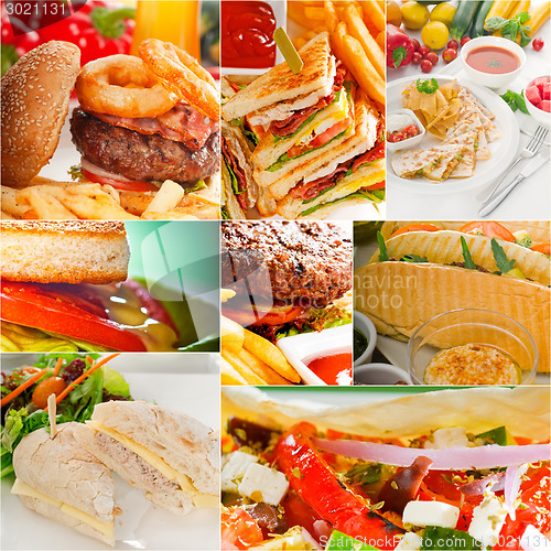 Image of burgers and sandwiches collection on a collage