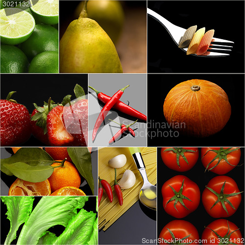 Image of Organic Vegetarian Vegan food collage  dark 
